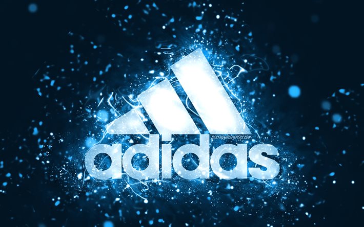 Adidas blue logo, 4k, blue neon lights, creative, blue abstract background, Adidas logo, brands, Adidas