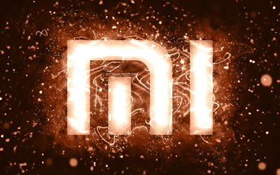 Xiaomi brun logotyp, 4k, bruna neonljus, kreativ, brun abstrakt bakgrund, Xiaomi-logotyp, m&#228;rken, Xiaomi