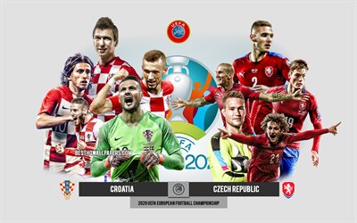 Kroatia vs Tšekki, UEFA Euro 2020, Esikatselu, mainosmateriaalit, jalkapalloilijat, Euro 2020, jalkapallo-ottelu, Kroatian jalkapallomaajoukkue, Tšekin jalkapallomaajoukkue