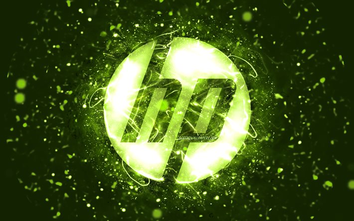 HP lime logo, 4k, lime neonvalot, luova, Hewlett-Packard logo, lime abstrakti tausta, HP logo, Hewlett-Packard, HP