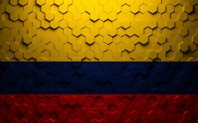 Bandiera della Colombia, arte a nido d&#39;ape, bandiera esagonale della Colombia, Colombia, arte esagonale 3d, bandiera della Colombia