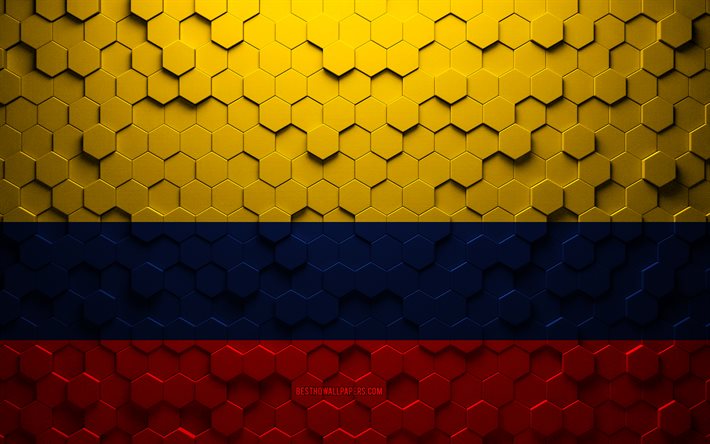 Flag of Colombia, honeycomb art, Colombia hexagons flag, Colombia, 3d hexagons art, Colombia flag