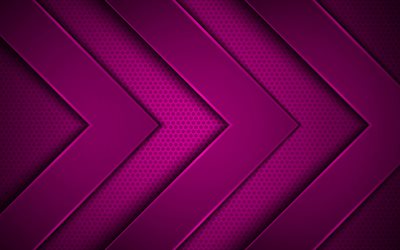 紫の金属の矢印, 4k, creative クリエイティブ, 3D矢印, 紫の金属グリッドの背景, 紫色の矢印, 矢印の付いた背景, 矢印の概念, 矢印
