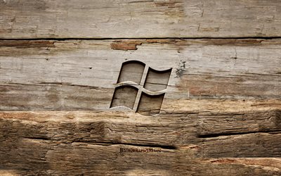 Download wallpapers Windows wooden logo, 4K, wooden backgrounds, OS ...