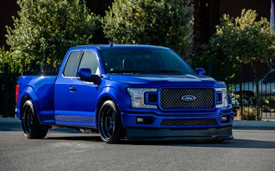 2022, ford f-150, lariat truck, 4k, personnalis&#233; f-150, ext&#233;rieur, vue de face, bleu f-150, f-150 tuning, voitures am&#233;ricaines, ford