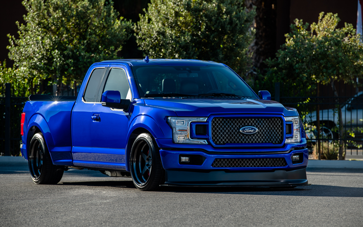 2022, Ford F-150, Lariat Truck, 4k, custom F-150, exterior, front view, blue F-150, F-150 tuning, american cars, Ford