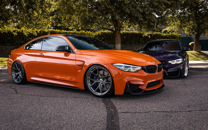 BMW M3, F80, front view, exterior, orange M3, tuning M3 F80, blue M3 F80, German cars, BMW