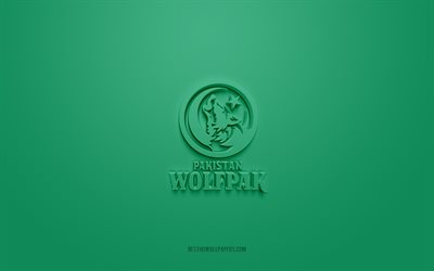 Pakistan Wolfpak, creative 3D logo, green background, EFLI, Pakistani American football club, Elite Football League of India, Peshawar, Pakistan, India, American football, Pakistan Wolfpak 3d logo