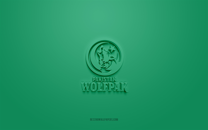 pakistan wolfpak, yaratıcı 3d logo, yeşil arka plan, efli, pakistan amerikan futbol kul&#252;b&#252;, hindistan elit futbol ligi, peşaver, pakistan, hindistan, amerikan futbolu, pakistan wolfpak 3d logo