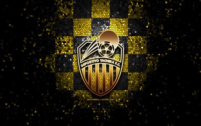 deportivo tachira fc, glitter logo, uefa şampiyonlar ligi, sarı siyah damalı arka plan, futbol, ​​venezuela futbol kul&#252;b&#252;, deportivo tachira logo, mozaik sanatı, venezuela primera division, deportivo tachira