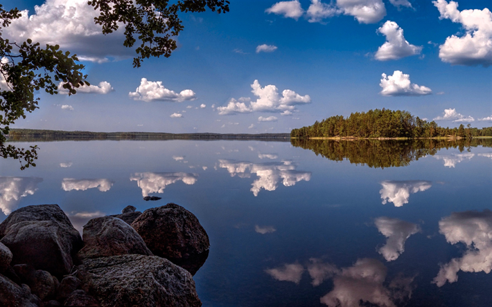 lago kattilajarvi, sera, tramonto, bellissimo lago, estate, laghi della finlandia, kainuu, finlandia