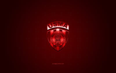 USM Alger, Algeria football club, red logo, red carbon fiber background, Ligue Professionnelle 1, football, Algiers, Algeria, USM Alger logo