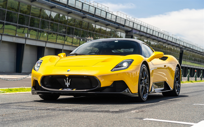 2022, maserati mc20 coup&#233;, m165, 4k, vorderansicht, exterieur, gelbes sportcoup&#233;, gelbes mc20 coup&#233;, italienische supersportwagen, maserati