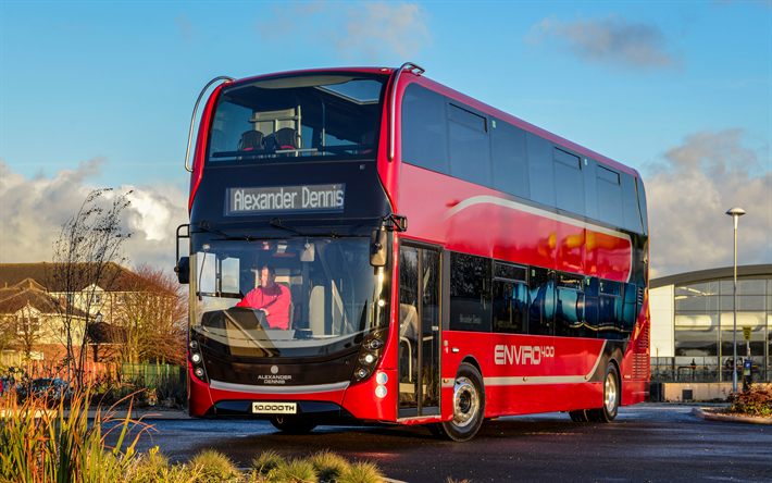 Alexander Dennis Enviro400, 4k, red bus, 2017 buses, HDR, double-decker buses, passenger transport, passenger bus, Alexander Dennis