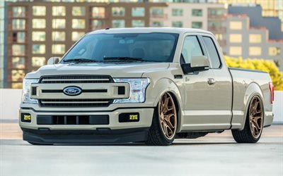 4k, Ford F-150, Tjin Edition, front view, exterior, F-150 tuning, beige F-150, american cars, Ford