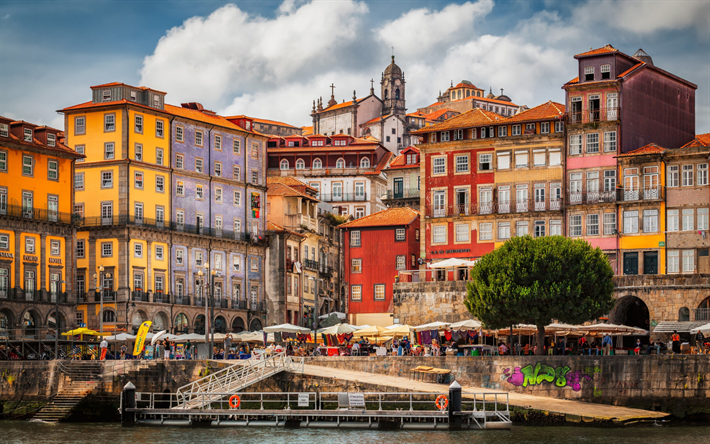 porto, fleuve douro, b&#226;timents, paysage urbain de porto, maisons de porto, portugal