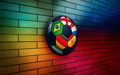 Football World Cup 3D icon, 4K, colorful brickwall, creative, 3D icons, Football World Cup icon, sports icons, 3D art, Football World Cup