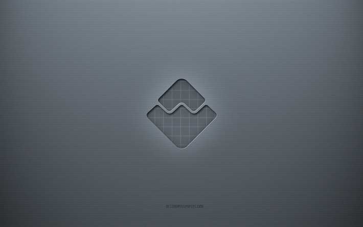 Waves Platform logo, gray creative background, Waves Platform sign, gray paper texture, Waves Platform, gray background, Waves Platform 3d sign