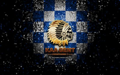 KAA Gent, glitter logo, Jupiler Pro League, blue white checkered background, soccer, belgian football club, Gent logo, mosaic art, football, Gent FC