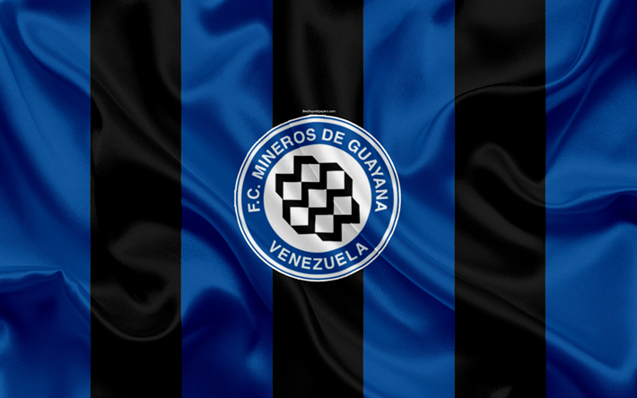 AC Mineros de Guayana, 4k, Venezuelan football club, logo, silk texture, flag, Venezuelan Primera Division, football, Ciudad Guayana, Venezuela