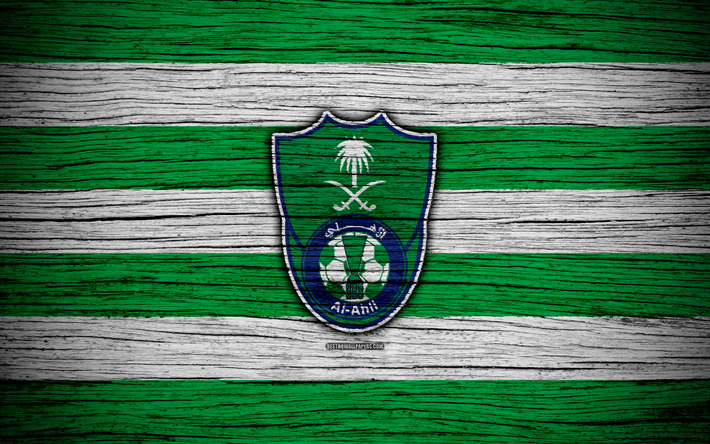 4k, Al-Ahli FC, logo, Ar&#225;bia Liga Profissional, futebol, textura de madeira, Jeddah, A Ar&#225;bia Saudita, Al-Ahli, FC Al-Ahli