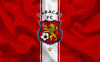 Caracas FC, 4k, Bolivar football club, logo, seta, trama, bandiera rossa, Bolivar Primera Division, calcio, Caracas, Venezuela