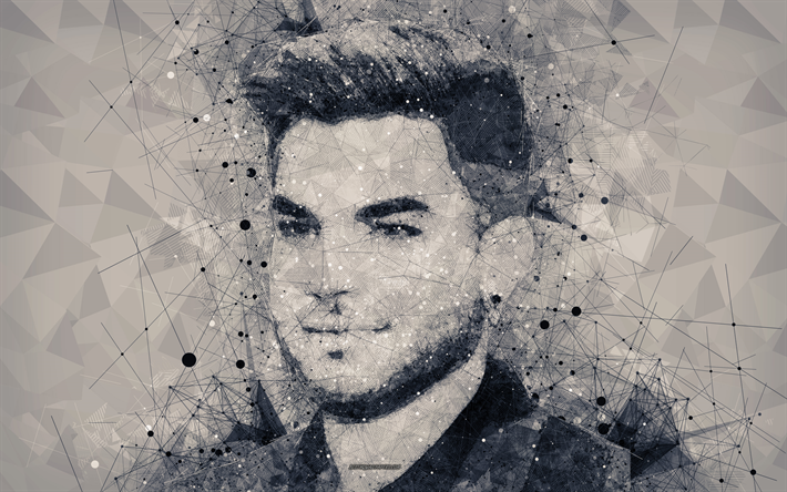 Adam Lambert, 4k, y&#252;z, yaratıcı portre, geometrik sanat, Amerikalı şarkıcı, sanat, Adam Mitchel Lambert