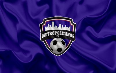 Metropolitanos FC, 4k, Venezuelan football club, logo, silk texture, purple flag, Venezuelan Primera Division, football, Los Teques, Miranda, Caracas, Venezuela