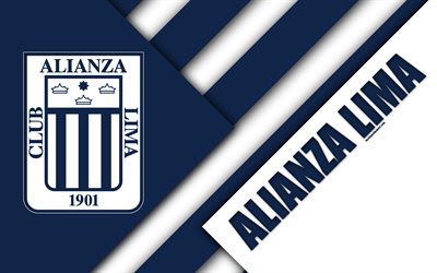 Club Alianza Lima, 4k, logo, branco azul abstra&#231;&#227;o, Peruana de futebol do clube, design de material, Peruano Primera Divis&#227;o, Lima, Peru, futebol