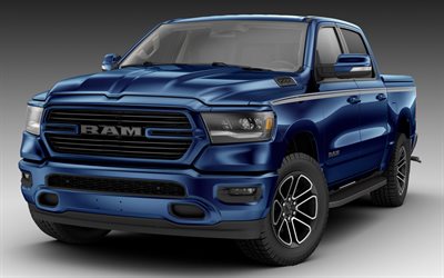 Dodge Ram 1500 Bighorn, 2018 autoja, Katumaasturit, mikit, amerikkalaisten autojen, sininen Ram 1500, Dodge