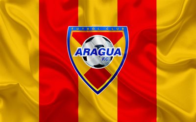 Aragua FC, 4k, Venezuelana de futebol do clube, logo, textura de seda, amarelo-bandeira vermelha, Venezuelan Primeira Divis&#227;o, futebol, Maracay, Venezuela