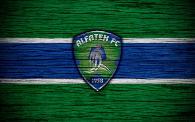 4k, Al-Fateh FC, logo, Ar&#225;bia Liga Profissional, futebol, textura de madeira, Al-Hasa, A Ar&#225;bia Saudita, Al-Fateh, FC Al-Fateh