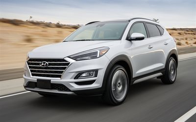 Hyundai Tucson, 2019, 4k, ulkoa, uusi hopea-Tucson, n&#228;kym&#228; edest&#228;, Korealaisia autoja, jakosuotimet, Hyundai