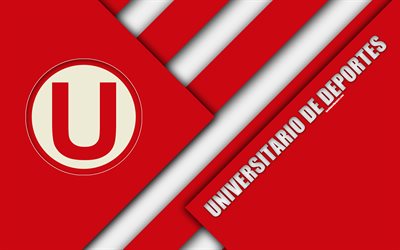 Club Universitario de Deportes, 4k, logotipo, rojo, blanco abstracci&#243;n, el Peruano club de f&#250;tbol, dise&#241;o de materiales, el Peruano de la Primera Divisi&#243;n, Lima, Per&#250;, f&#250;tbol, Universitario FC