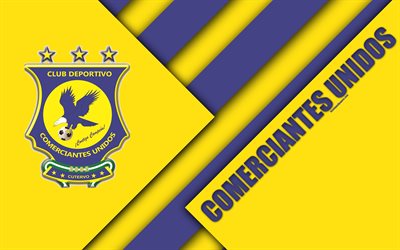 Club Deportivo Comerciantes Unidos, 4k, logo, yellow blue abstraction, Peruvian football club, material design, Peruvian Primera Division, Cutervo, Cajamarca, Peru, football