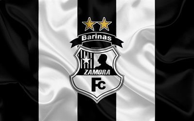 Zamora FC, 4k, Venezuelan football club, logo, silk texture, black white flag, Venezuelan Primera Division, football, Barinas, Venezuela