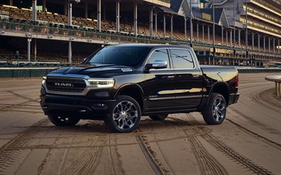 Ram 1500, 2019, 4k, American black pickup, new black Ram, exterior, Dodge