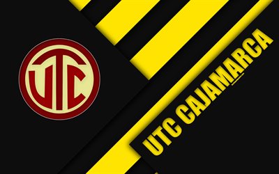 UTC Cajamarca FC, Universidad Tecnica de Cajamarca, 4k, logo, yellow black abstraction, Peruvian football club, material design, Peruvian Primera Division, Cajamarca, Peru, football