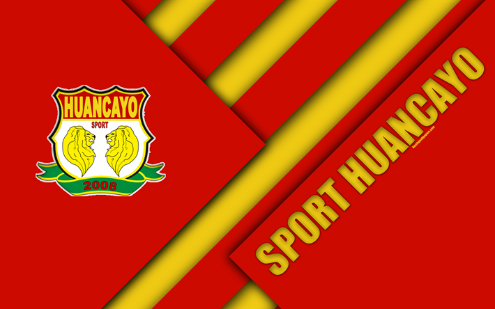 CDスポーツHuancayo, 4k, ロゴ, 黄色赤色の抽象化, ペルーサッカークラブ, 材料設計, ペルー Primera部門, Huancayo, ペルー, サッカー