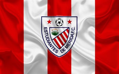 Estudiantes de Merida FC, 4k, Venezuelan football club, logo, silk texture, white red flag, Venezuelan Primera Division, football, Merida, Venezuela