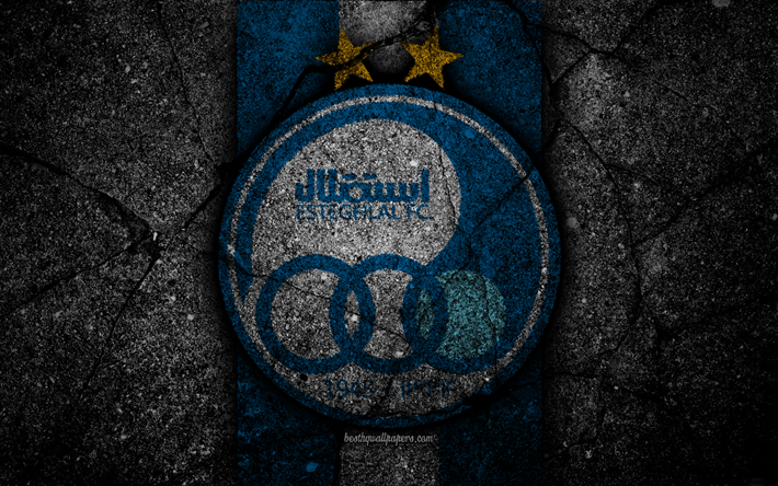 Esteghlal FC, 4k, emblema, el Golfo p&#233;rsico Pro League, f&#250;tbol, Ir&#225;n, Esteghlal, piedra negra, el f&#250;tbol, el logotipo, el asfalto textura, EsteghlalFC, Iran&#237; de f&#250;tbol del club