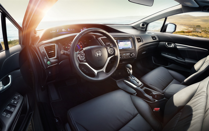 Honda Civic, 4k, interior, 2018 coches, nuevo Civic, Honda, Civic interior
