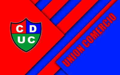 CD Union Comercio, 4k, logo, blue red abstraction, Peruvian football club, material design, Peruvian Primera Division, Nueva Cachamarca, Peru, football