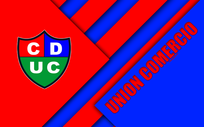 CD-Union Comercio, 4k, logo, sininen punainen abstraktio, Perun football club, materiaali suunnittelu, Perun Primera Division, Uusi Cachamarca, Peru, jalkapallo