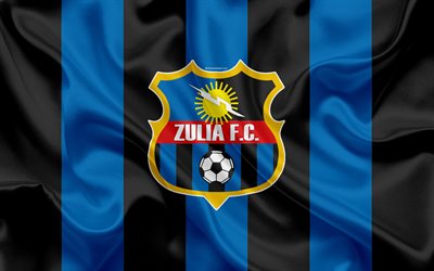 Zulia FC, 4k, Bolivar football club, logo, seta, texture, blu, nero, bandiera, Bolivar Primera Division, calcio, Maracaibo, Venezuela