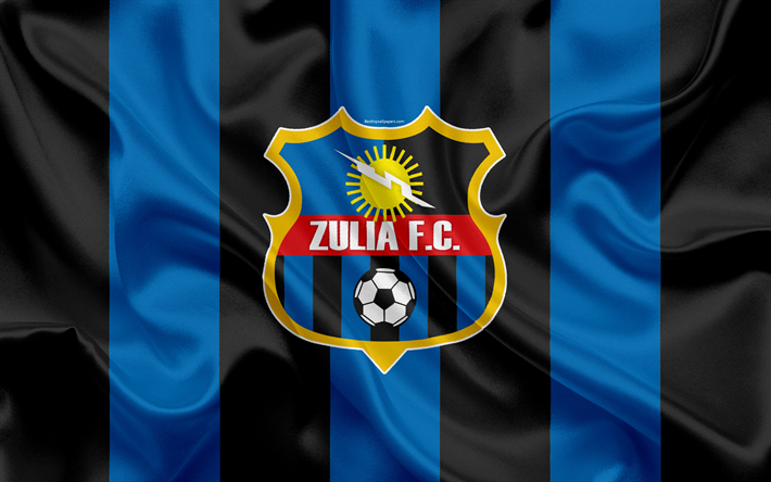 zulia fc, 4k, venezolanischen fu&#223;ball-club, logo, seide textur, schwarz und blau flagge, venezuela, primera division, fu&#223;ball, maracaibo