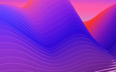 abstract purple waves, geometric background, art, pink waves