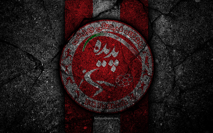 FC Padideh Khorasan, 4k, emblem, Persian Gulf Pro League, soccer, Iran, Padideh Khorasan, black stone, football, logo, asphalt texture, Padideh Khorasan FC, Iranian football club