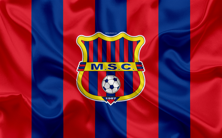 Monagas SC, 4k, Venezuela Futbol Kul&#252;b&#252;, logo, ipek doku, kırmızı, mavi bayrak, Venez&#252;ella, Lig, futbol, Maturin, Venezuela