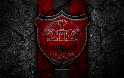 Persepolis FC, 4k, emblema, Golfo persico Lega Pro, calcio, Iran, Persepolis, pietra nera, logo, asfalto texture, Iraniano football club